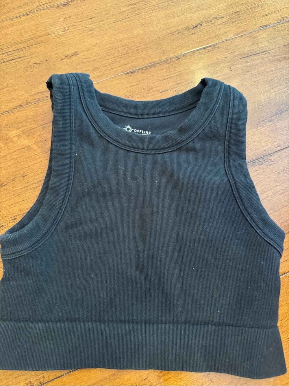 aerie Black Ribbed Cropped Tank Top